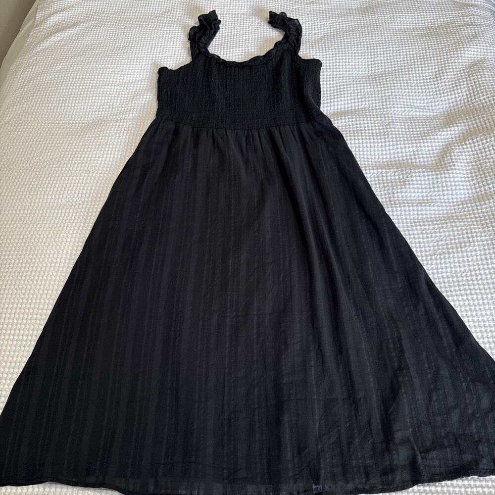Carve Designs Indie Midi Dress Womens XL Black Smocked Sleeveless Ruffle NWT